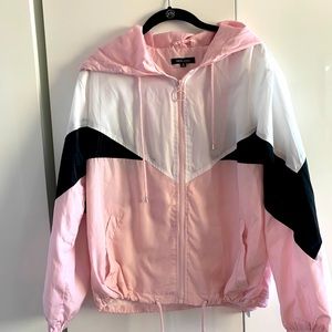 Pink, black and white windbreaker